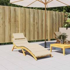 Beige Oxford fabric sun lounger cushion, 73.2x22.8x1.6 inches, with straps.