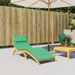 Green Oxford fabric sun lounger cushion with ties, 73.2x22.8 inches.