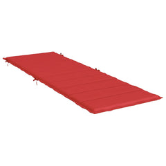 Red sun lounger cushion made of Oxford fabric, measuring 73.2x22.8x1.6 inches, with ties.