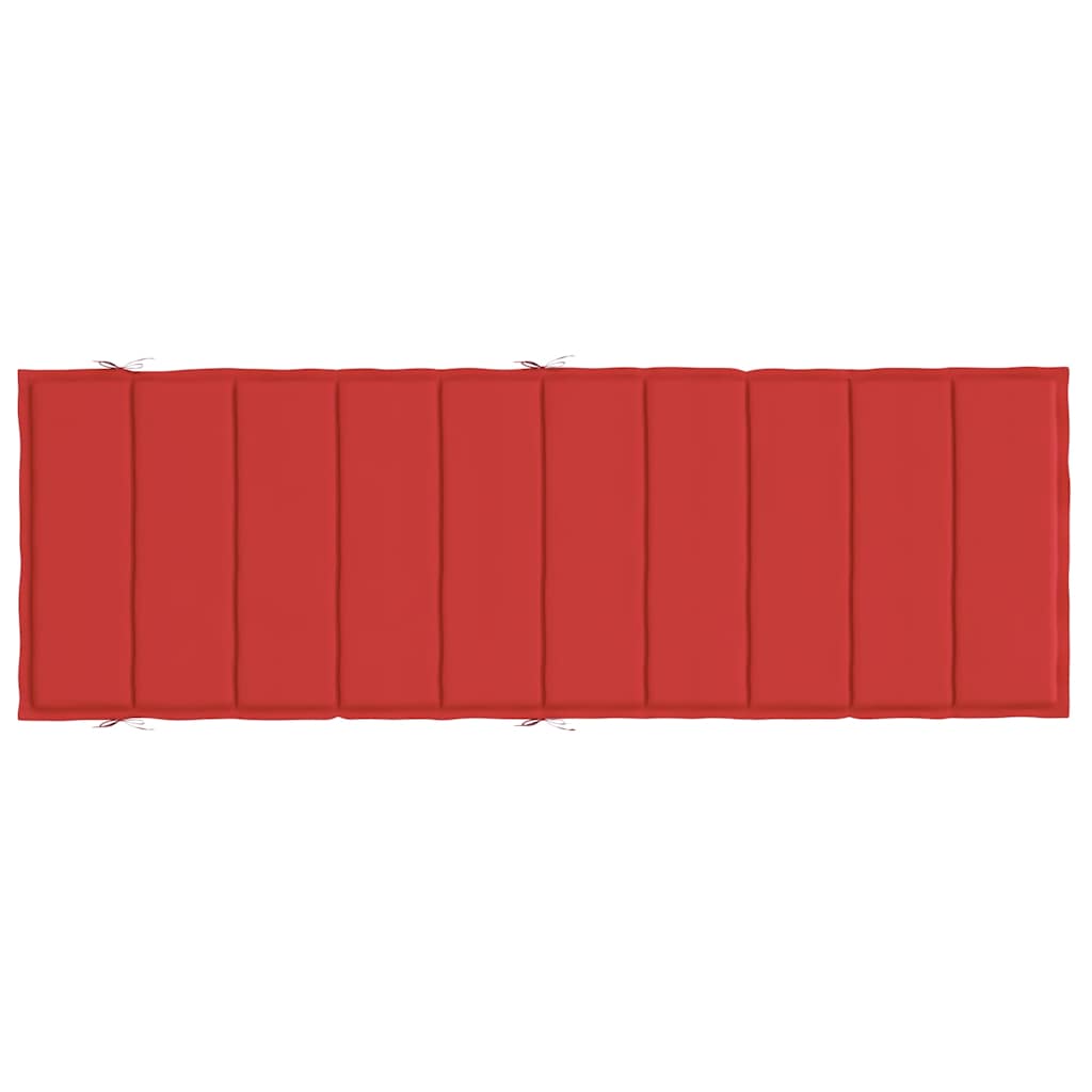 Red sun lounger cushion made of Oxford fabric, measuring 73.2x22.8x1.6 inches.