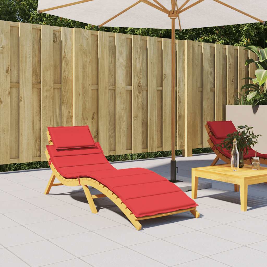 Red sun lounger cushion in Oxford fabric, 73.2x22.8x1.6 inches, with head pillow.