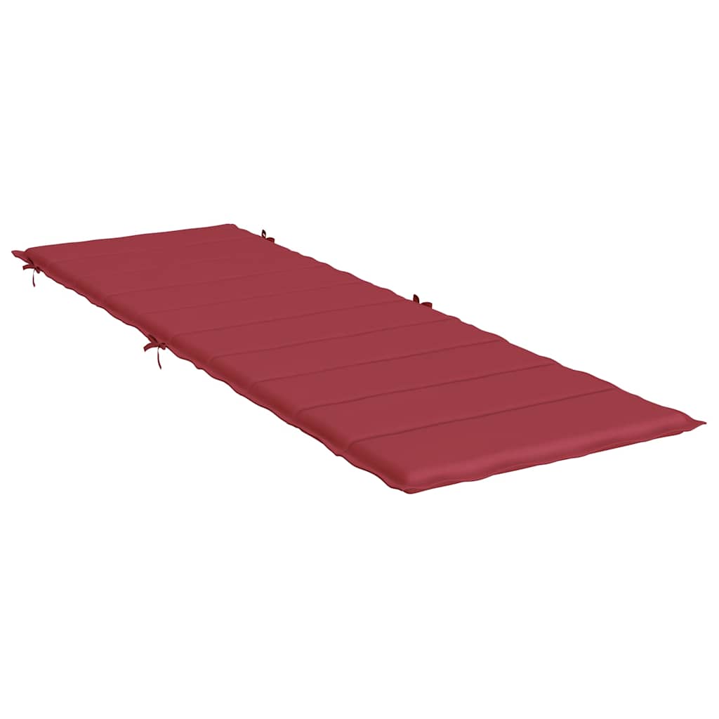 Wine red sun lounger cushion in Oxford fabric, measuring 73x23x2 inches, with ties.