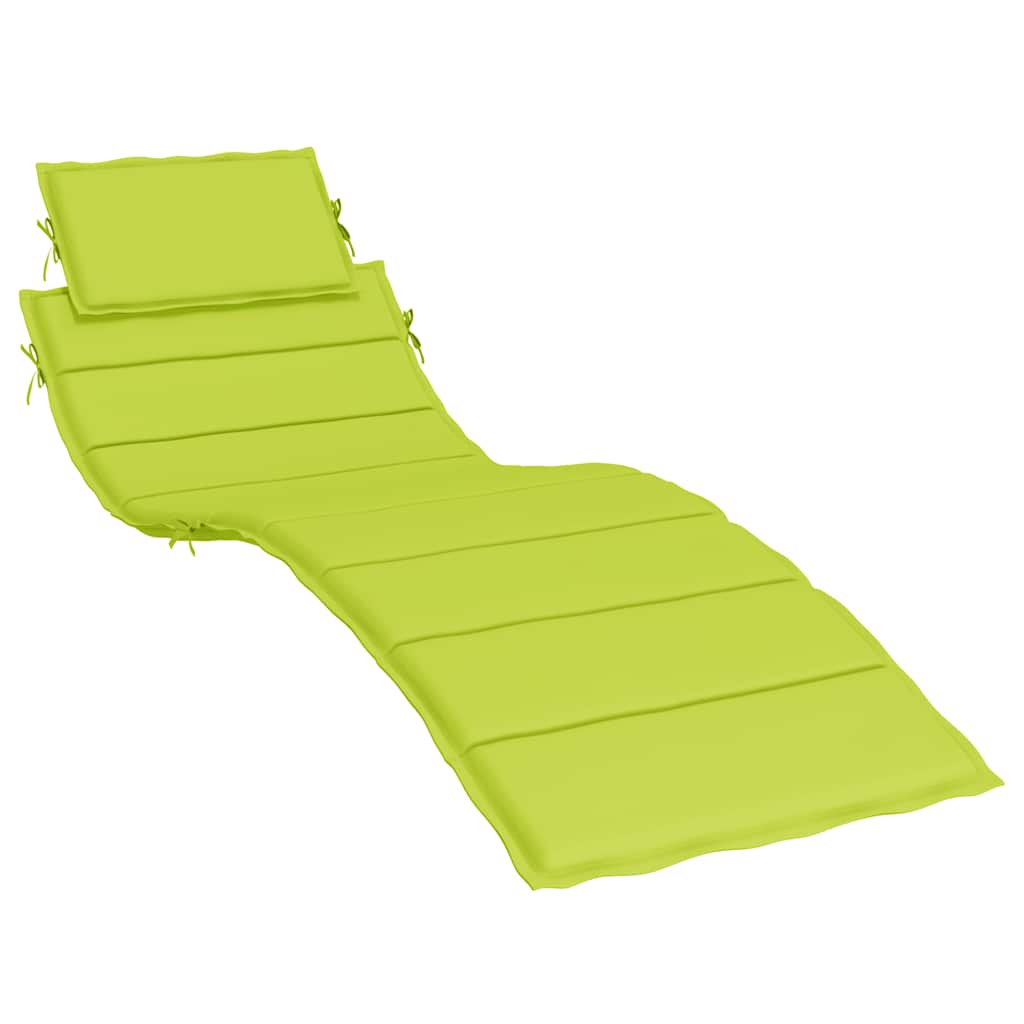 Bright green Oxford fabric sun lounger cushion, 73x23 inches, with headrest and ties.