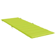 Bright green Oxford fabric sun lounger cushion, 73x23 inches, with tie-down straps.
