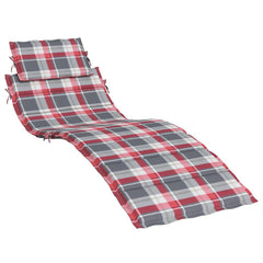 Red check Oxford fabric sun lounger cushion with head pillow, 73x23 inches.