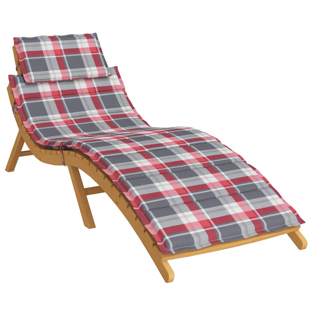 Red check Oxford fabric cushion for sun lounger, 73x23in, with head pillow.
