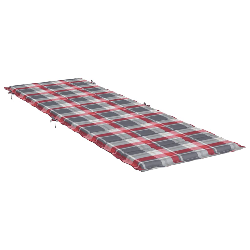 Red check Oxford fabric sun lounger cushion, 73x23 inches, with ties and pillow.