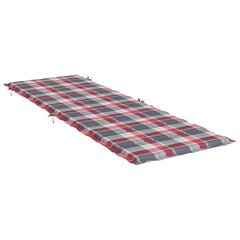 Red check Oxford fabric sun lounger cushion, 73x23 inches, with ties and pillow.