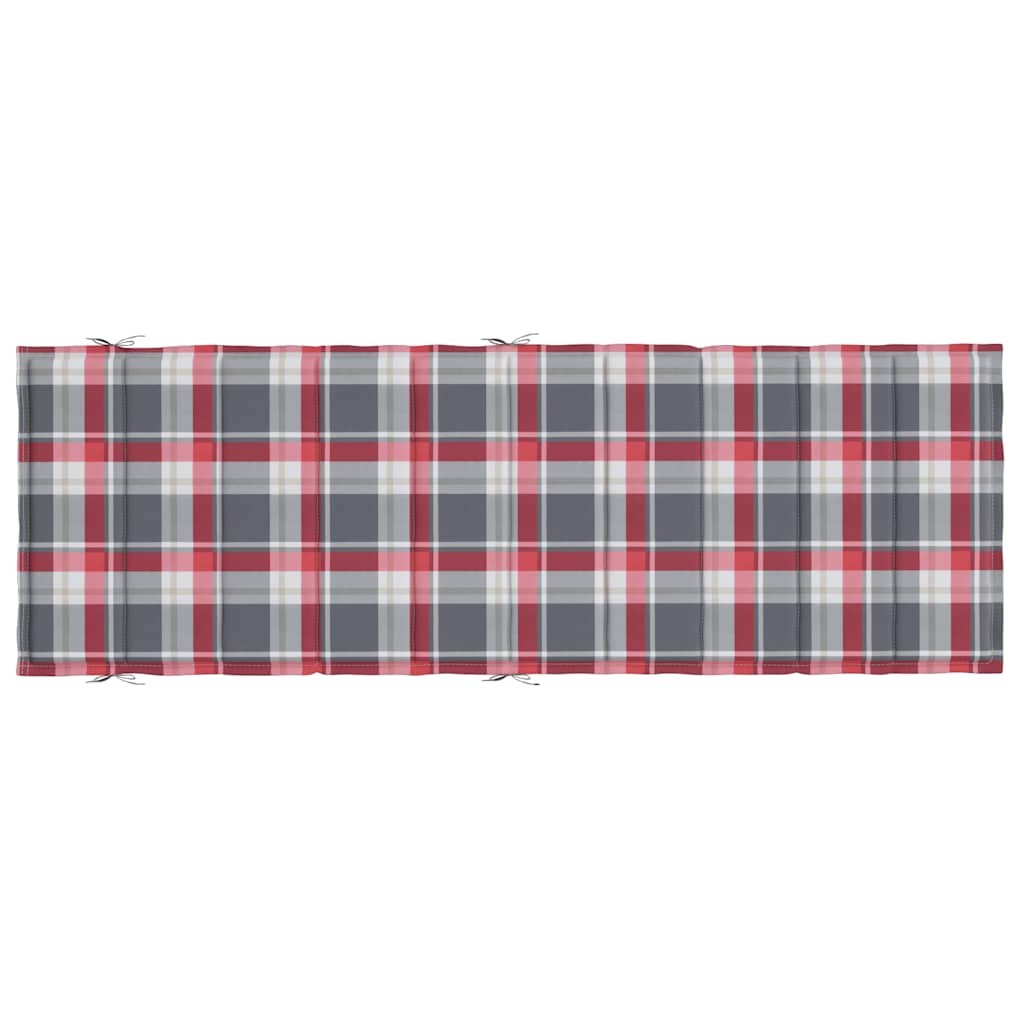 Red check Oxford fabric sun lounger cushion, 73x23in, with ties.