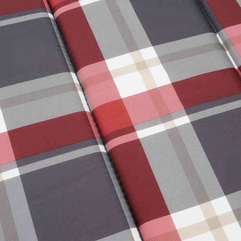 Red check Oxford fabric sun lounger cushion, 73x23 inches, with ties.