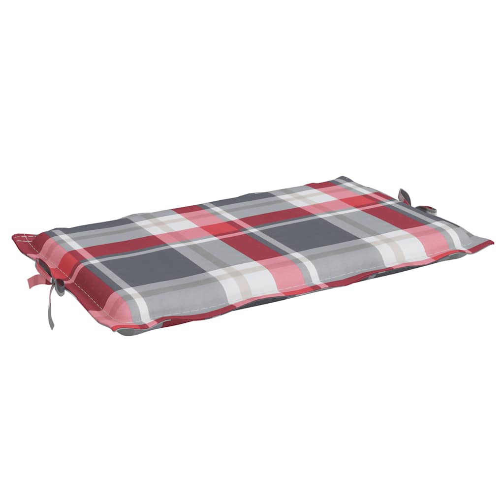 Red check Oxford fabric sun lounger cushion, 73x23 inches, with ties.