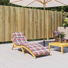 Red check Oxford fabric sun lounger cushion, 73x23in, with ties and head pillow.
