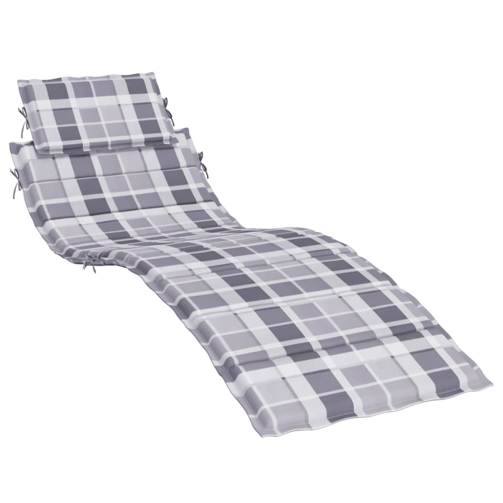Gray check Oxford fabric sun lounger cushion, 73x23x2 inches, with ties.