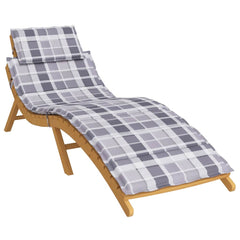 Gray check Oxford fabric cushion for sun lounger, 73x23x2 inches, with ties.