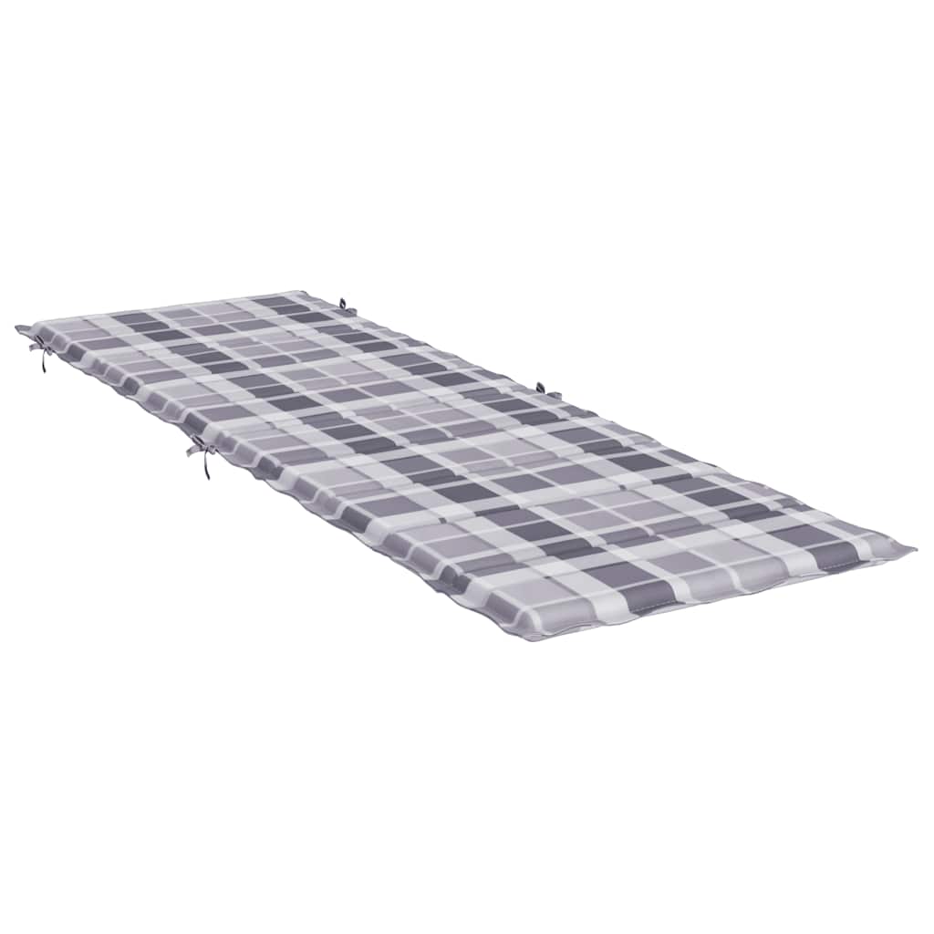 Gray check Oxford fabric sun lounger cushion, 73x23x2 inches, with ties.