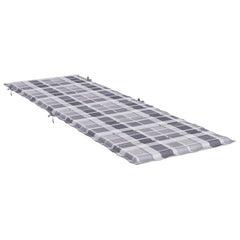 Gray check Oxford fabric sun lounger cushion, 73x23x2 inches, with ties.