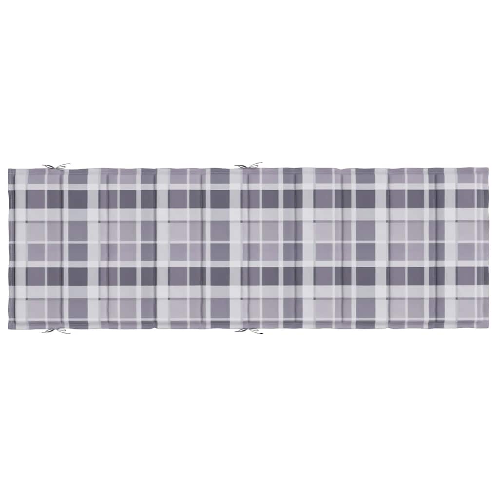 Gray check Oxford fabric sun lounger cushion, 73x23x2 inches, with ties.