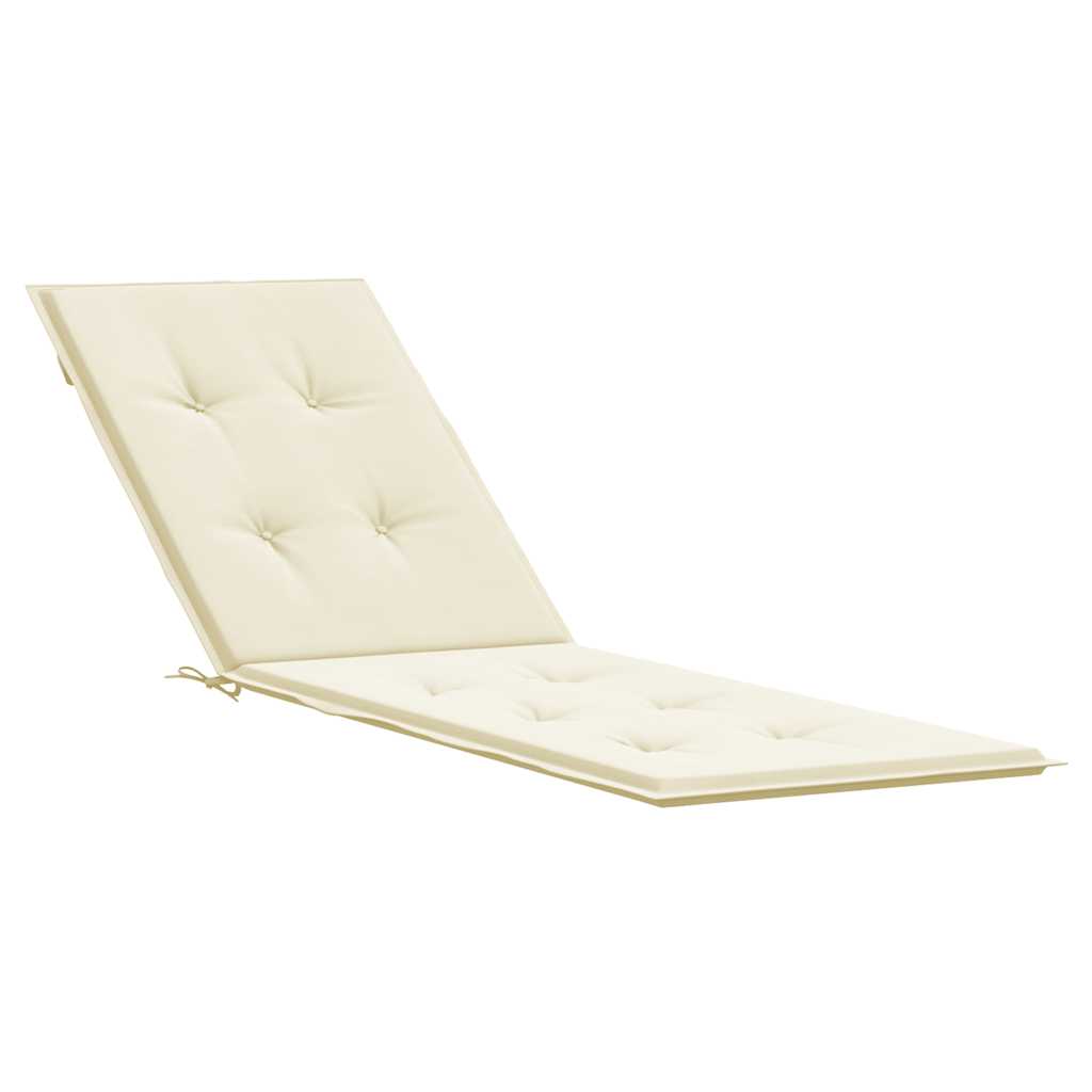 Cream-colored water-resistant deck chair cushion with tufted padding and adjustable ties.