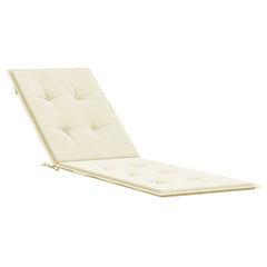 Cream-colored water-resistant deck chair cushion with tufted padding and adjustable ties.