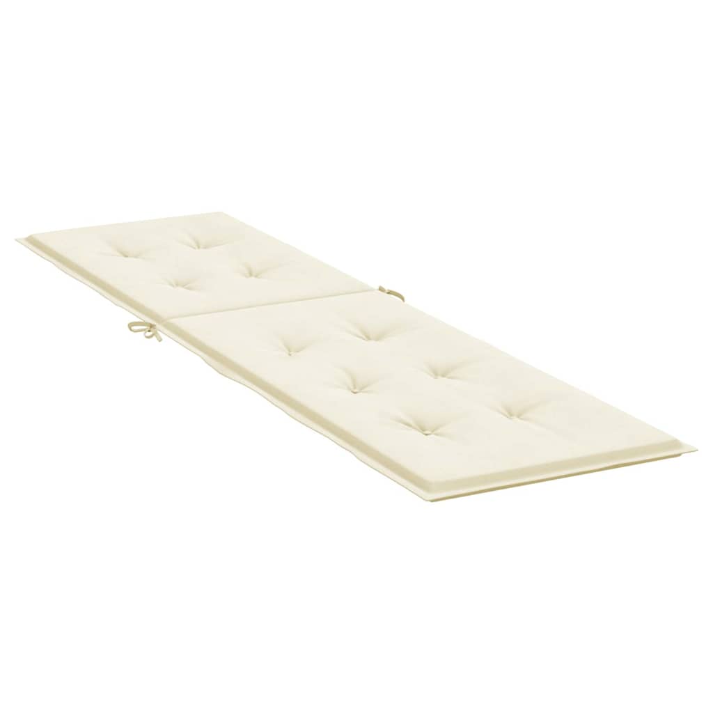 Cream deck chair cushion in water-resistant Oxford fabric with tufted padding and adjustable ties.