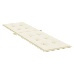 Cream deck chair cushion in water-resistant Oxford fabric with tufted padding and adjustable ties.