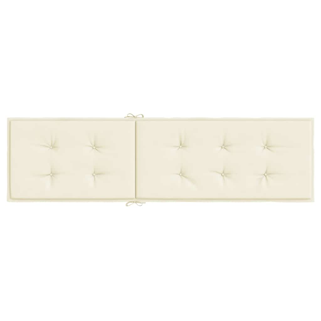 Cream-colored water-resistant deck chair cushion with tufted padding and adjustable ties.