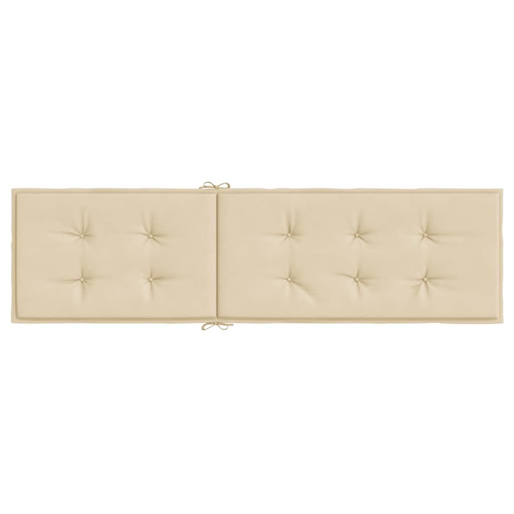 Beige water-resistant Oxford fabric deck chair cushion with tufted padding and ties.