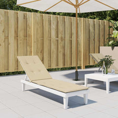 Beige water-resistant Oxford fabric cushion on a white deck chair.
