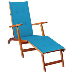 Blue Bostome deck chair cushion in Oxford fabric with foam fiber filling, 71x19.7x1.6 inches.