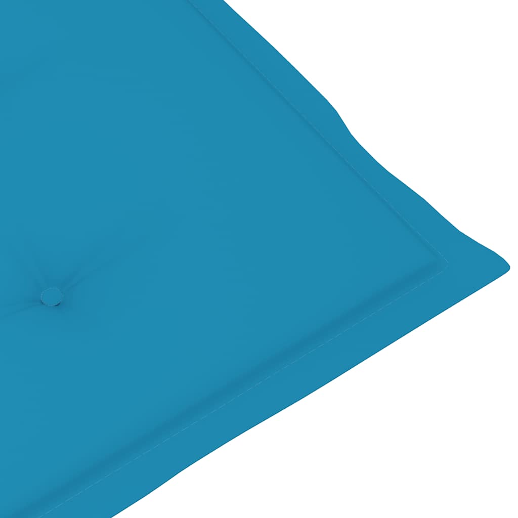 Blue deck chair cushion in Oxford fabric with foam fiber filling, 71x19.7x1.6 inches.