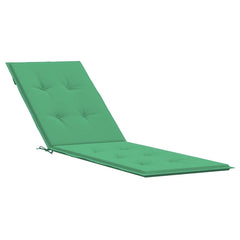 Green water-resistant Oxford fabric cushion for deck chair, with tufted padding and ties.