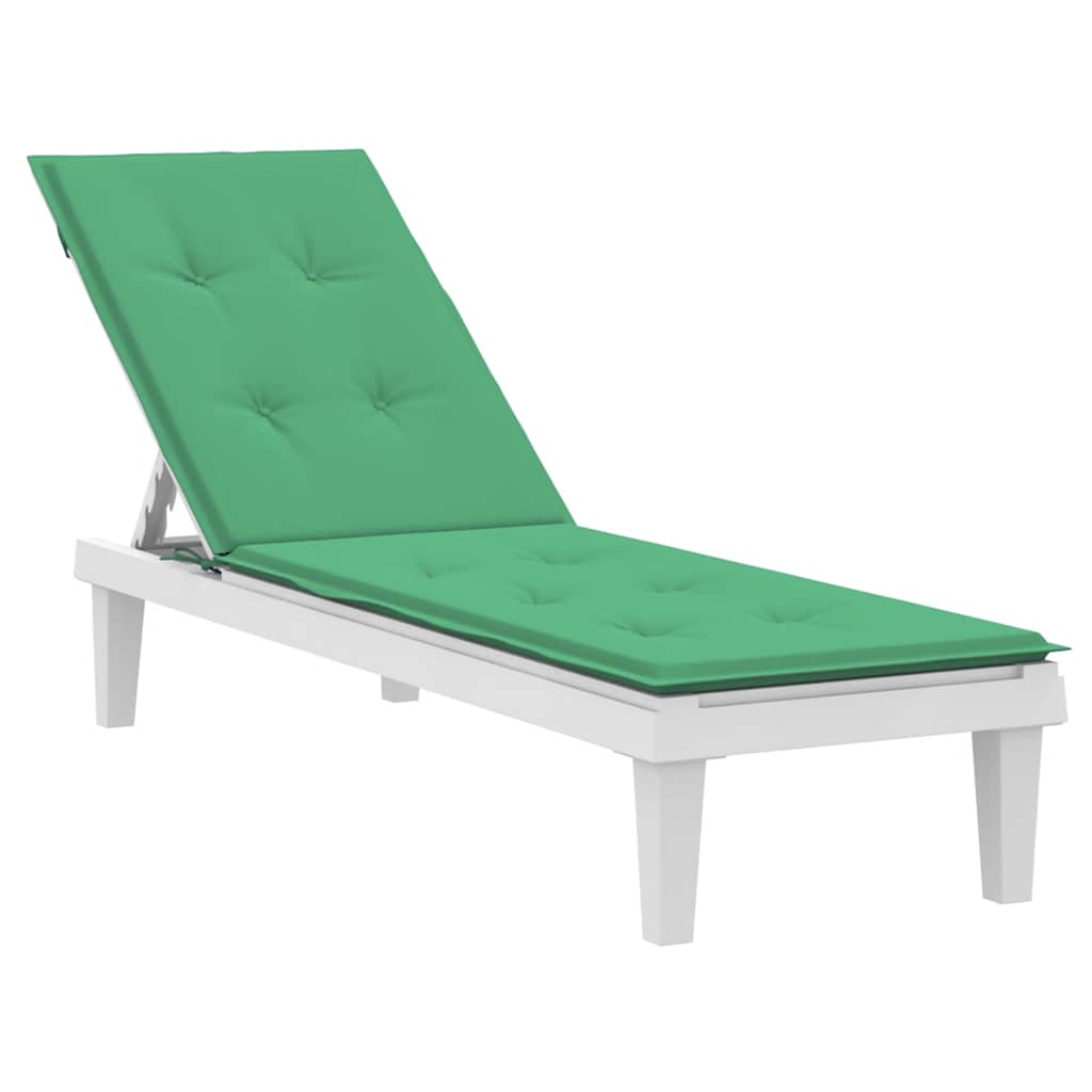 Green water-resistant Oxford fabric cushion for deck chairs, with tufted padding and ties.