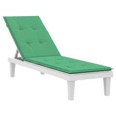Green water-resistant Oxford fabric cushion for deck chairs, with tufted padding and ties.