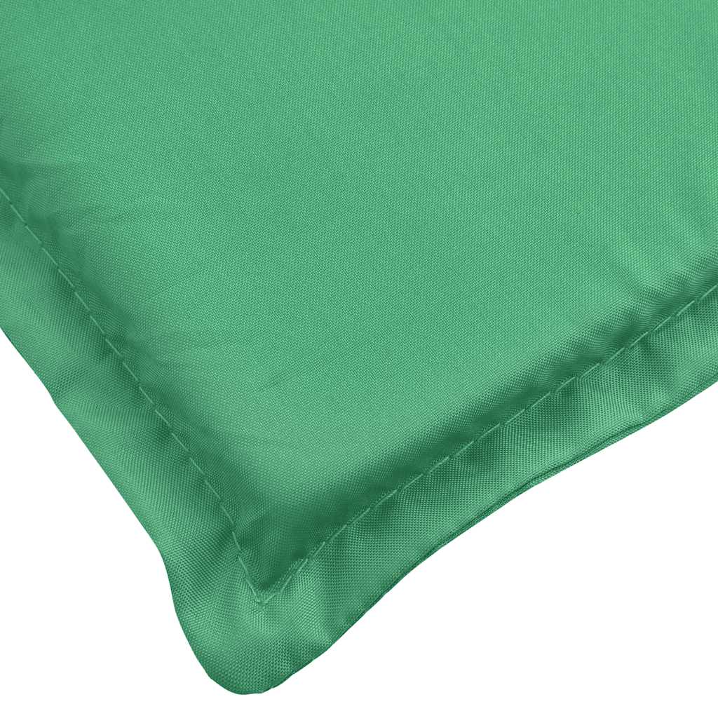 Green water-resistant Oxford fabric deck chair cushion with stitched edges.