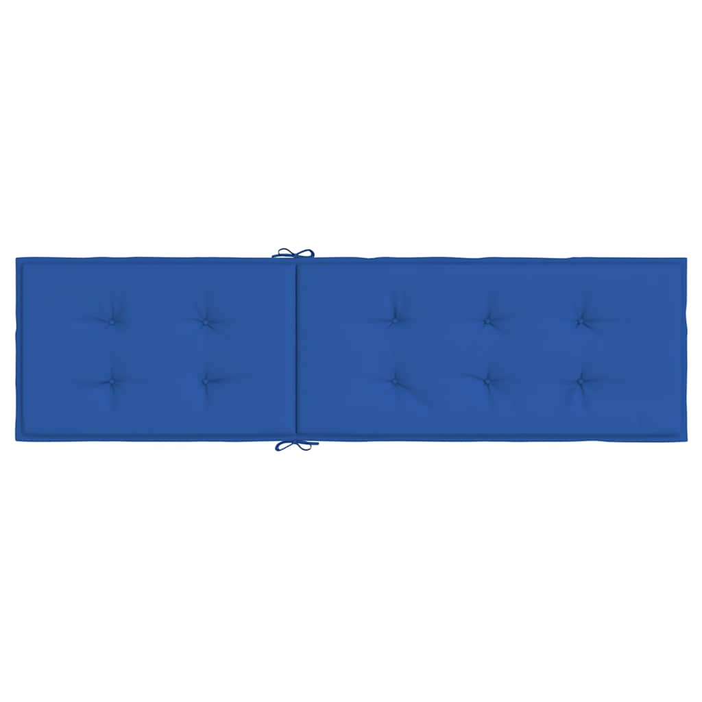 Royal blue deck chair cushion in Oxford fabric with foam fiber filling and ties.