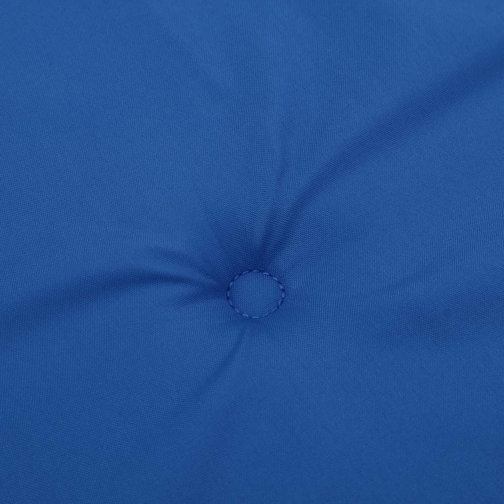 Royal blue deck chair cushion made of Oxford fabric with foam fiber filling and button tufting.