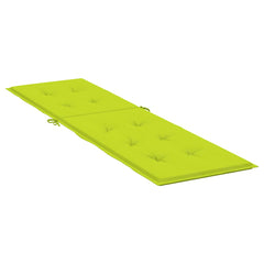 Bright green Oxford fabric deck chair cushion with tufted design and ties for securing.