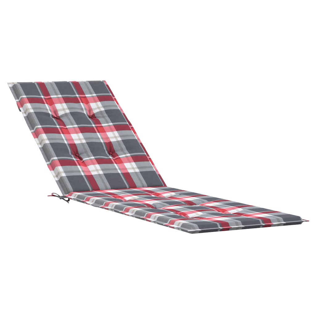 Red check Oxford fabric deck chair cushion with water repellent and non-slip features.