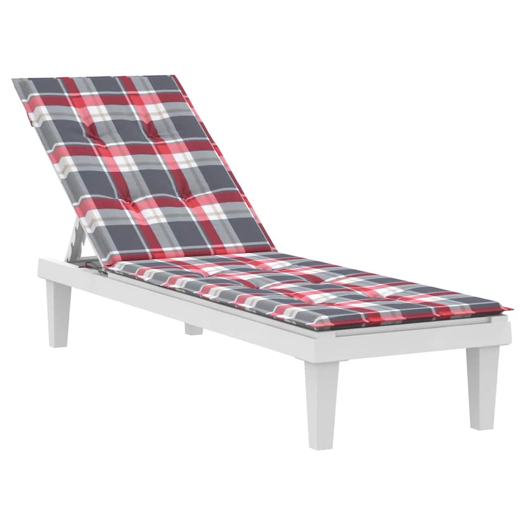 Red check Oxford fabric deck chair cushion with water-repellent and non-slip features.