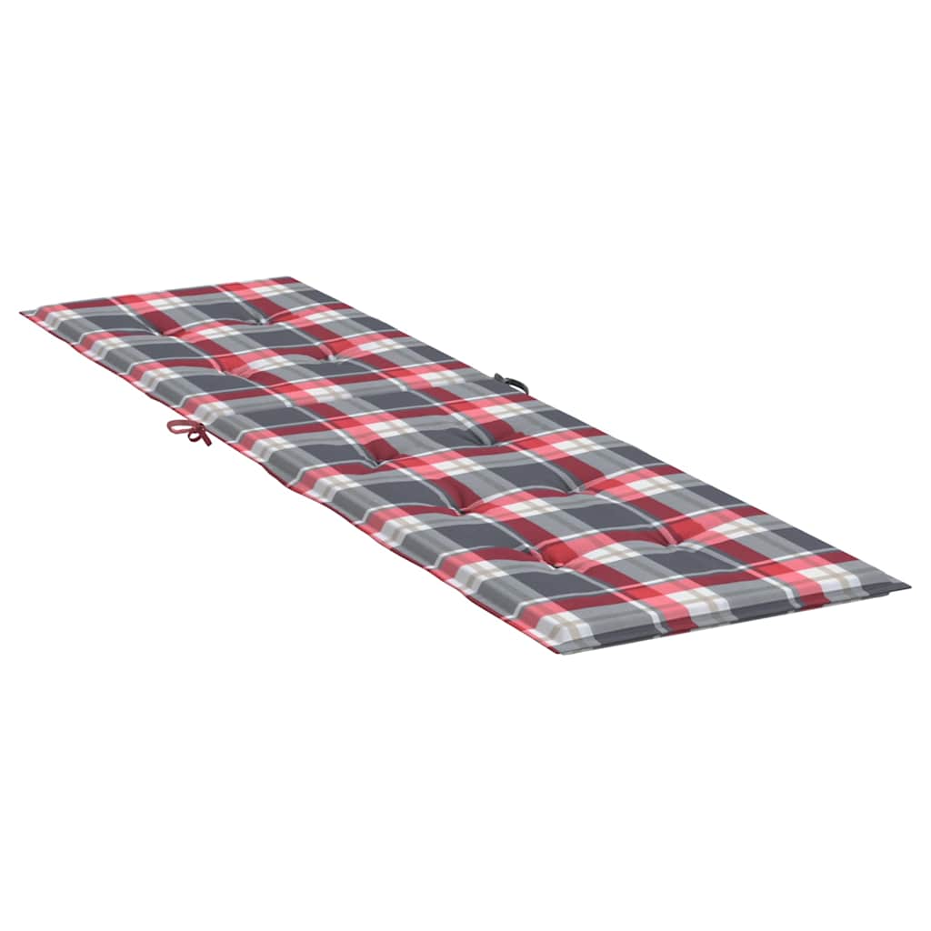 Red check Oxford fabric cushion for deck chairs, water repellent with non-slip straps.
