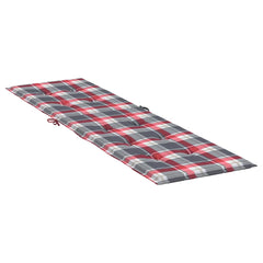 Red check Oxford fabric cushion for deck chairs, water repellent with non-slip straps.