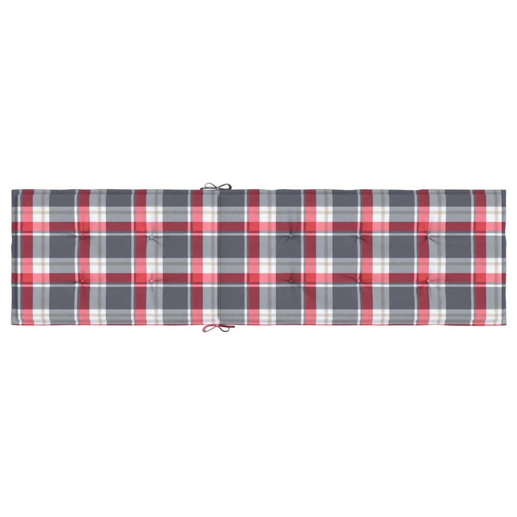 Red check Oxford fabric deck chair cushion with water-repellent and non-slip features.