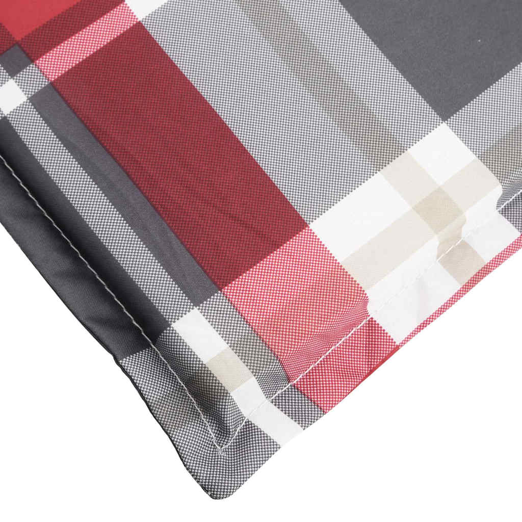 Red check Oxford fabric deck chair cushion with water repellent and non-slip features.