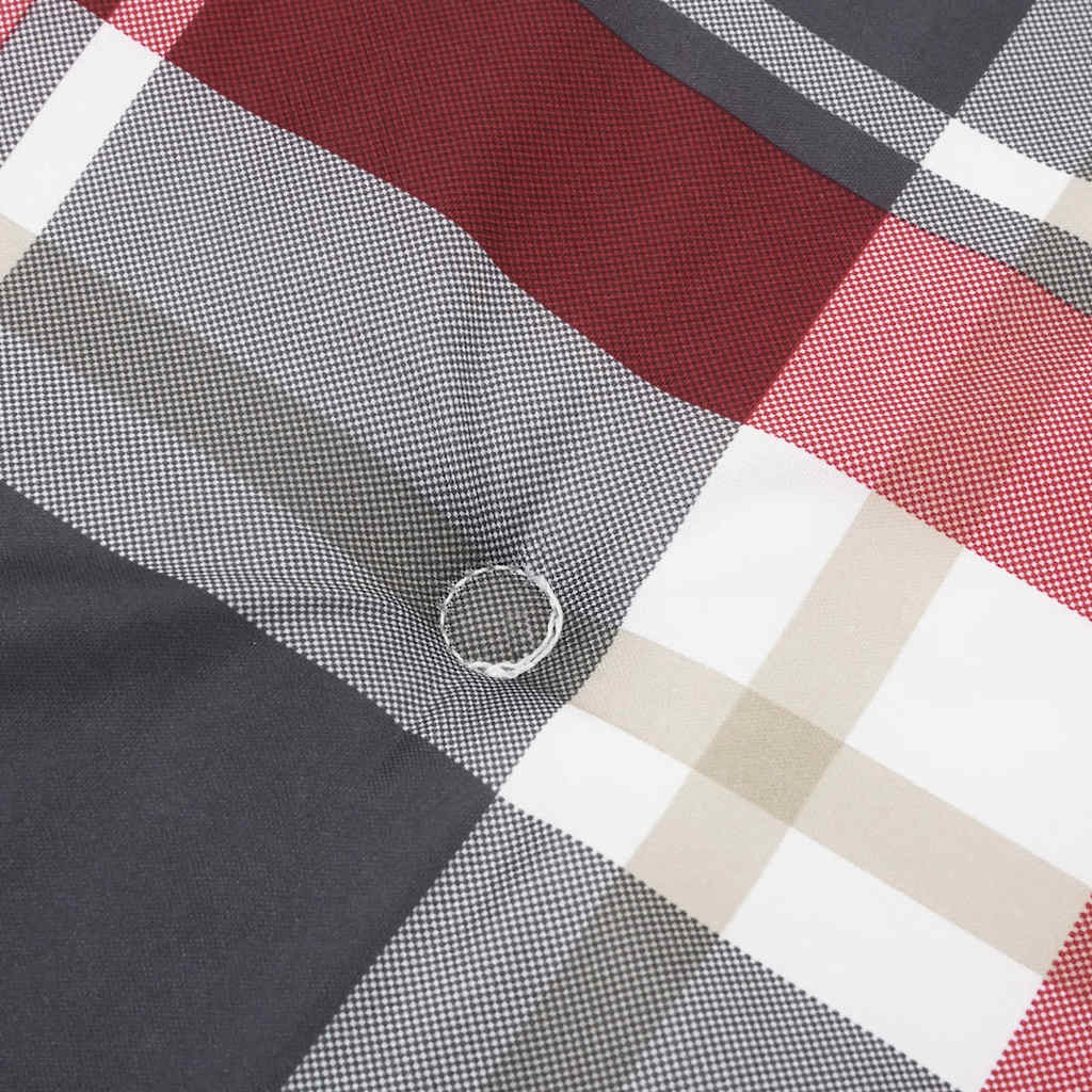 Red check Oxford fabric deck chair cushion with water repellent and non-slip features.