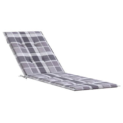 Gray checkered water-resistant deck chair cushion in Oxford fabric with plush padding.