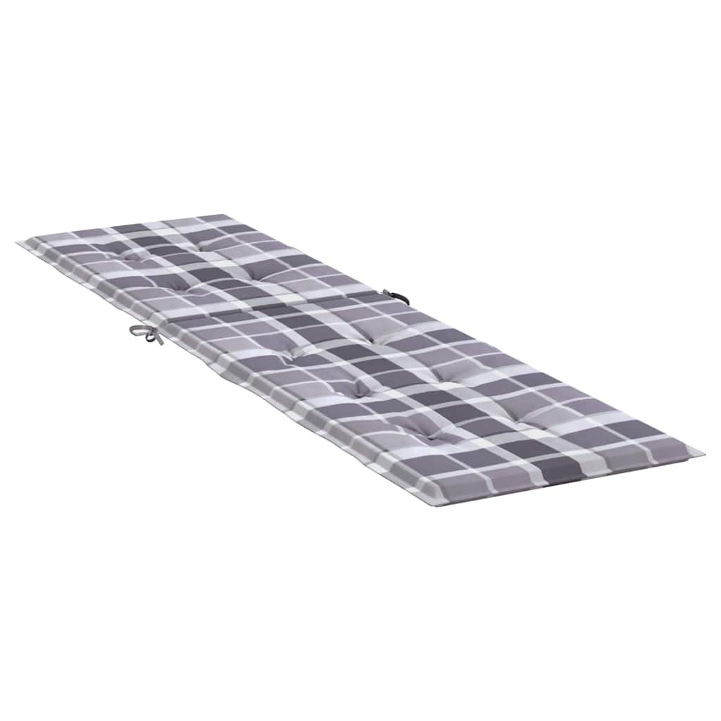 Gray checkered deck chair cushion with water-resistant Oxford fabric and tufted design