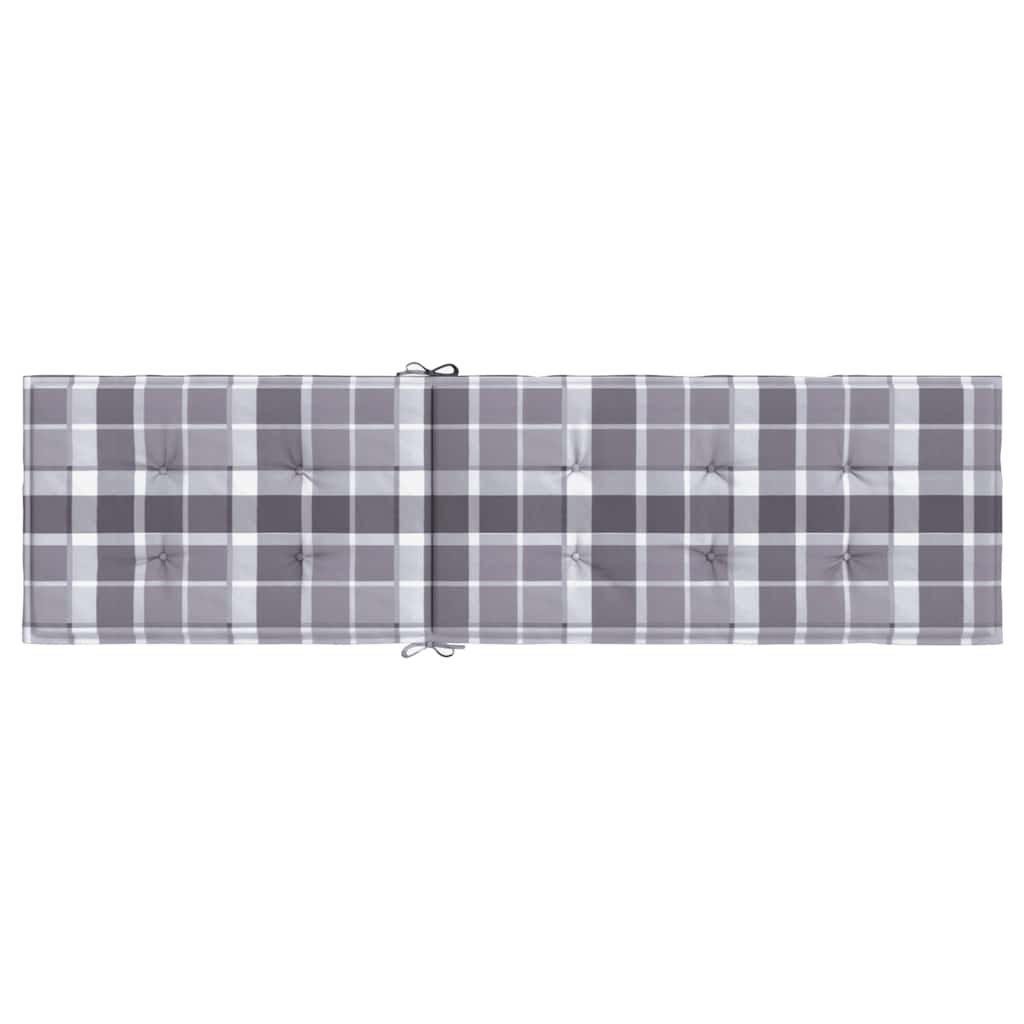 Gray checkered water-resistant Oxford fabric deck chair cushion with straps.