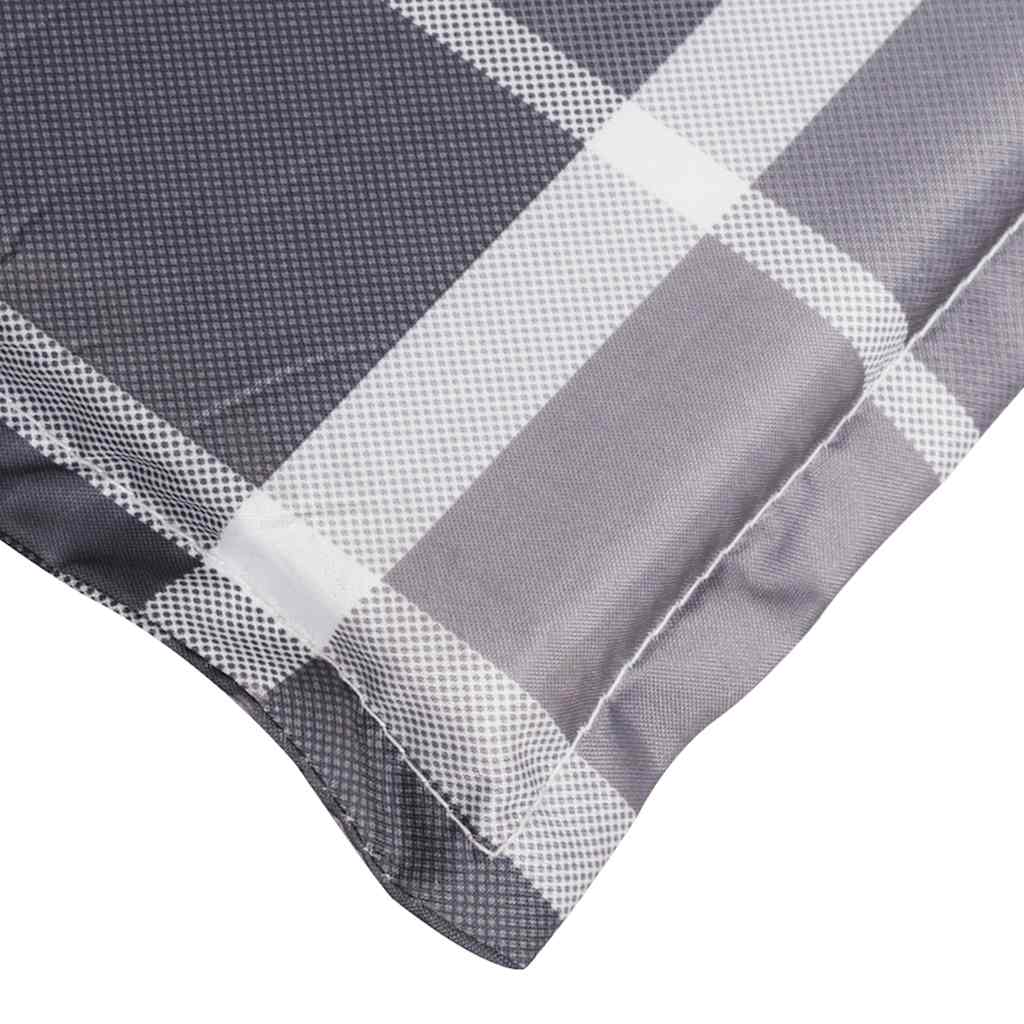 Gray checkered deck chair cushion made of water-resistant Oxford fabric.
