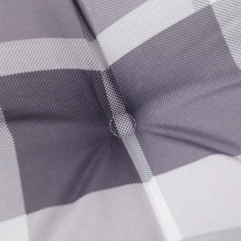 Gray check deck chair cushion with button tuft and water-resistant Oxford fabric cover
