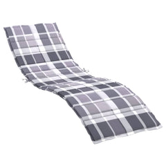 Gray check sun lounger cushion made of water-resistant polyester with non-slip straps.